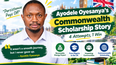 Ayodele Oyesanya’s Commonwealth Scholarship Story - 4 Attempts, 1 Win - ScholarWaka
